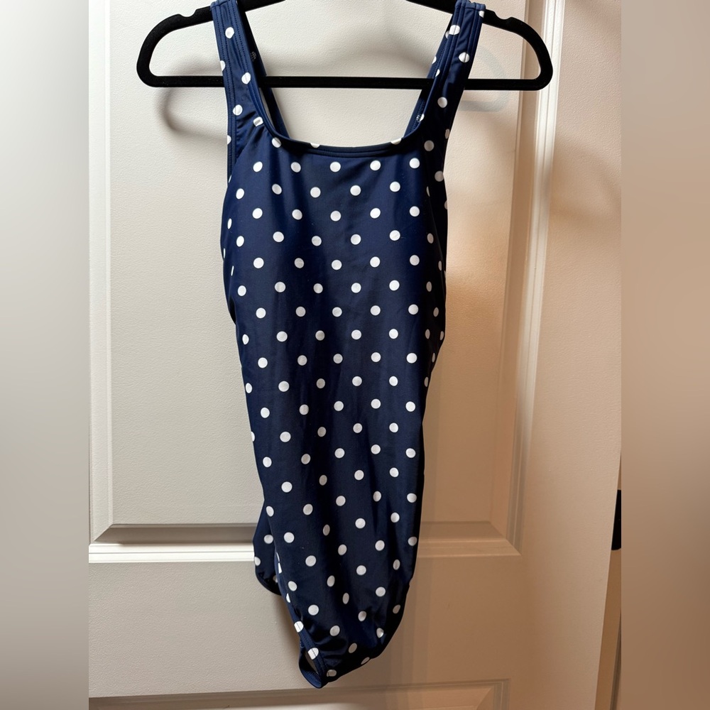 Lands' End Blue and White Polka Dot One Piece Swimsuit